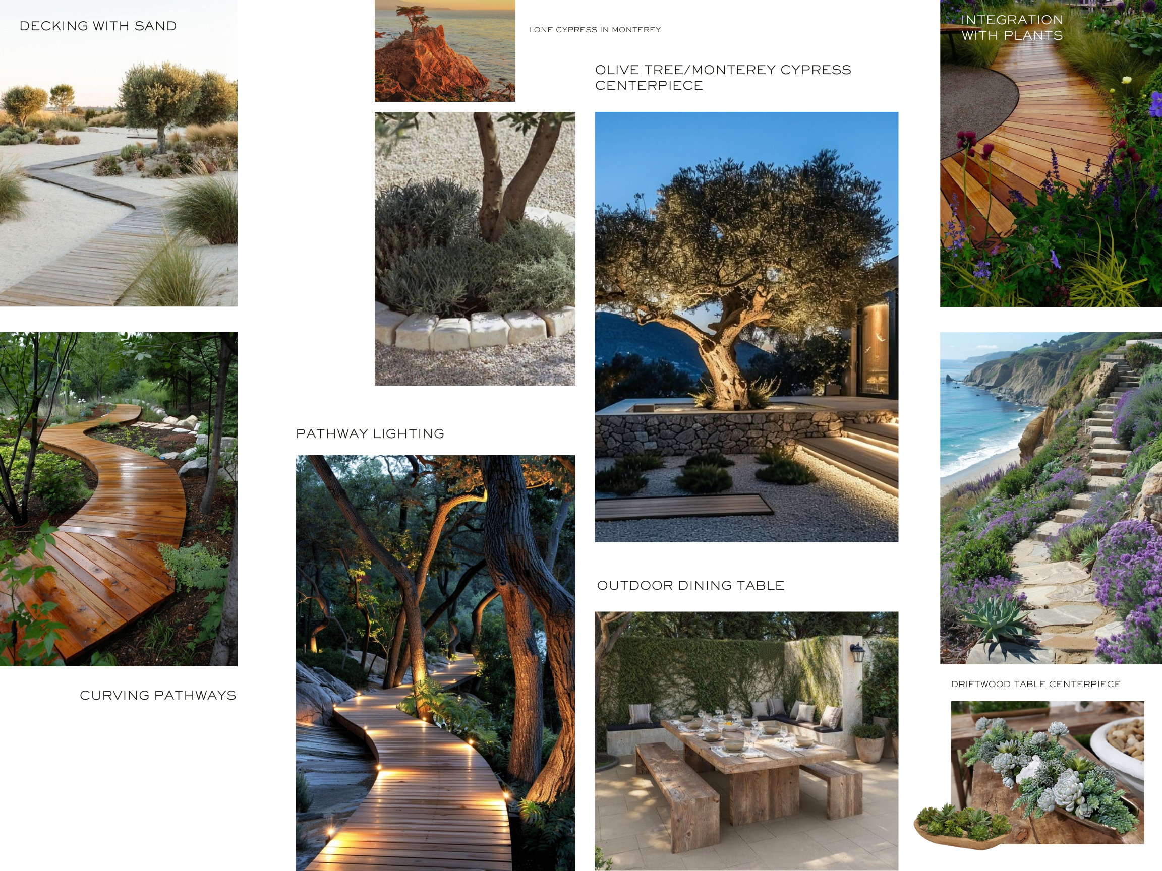 Asilomar Backyard — material palette