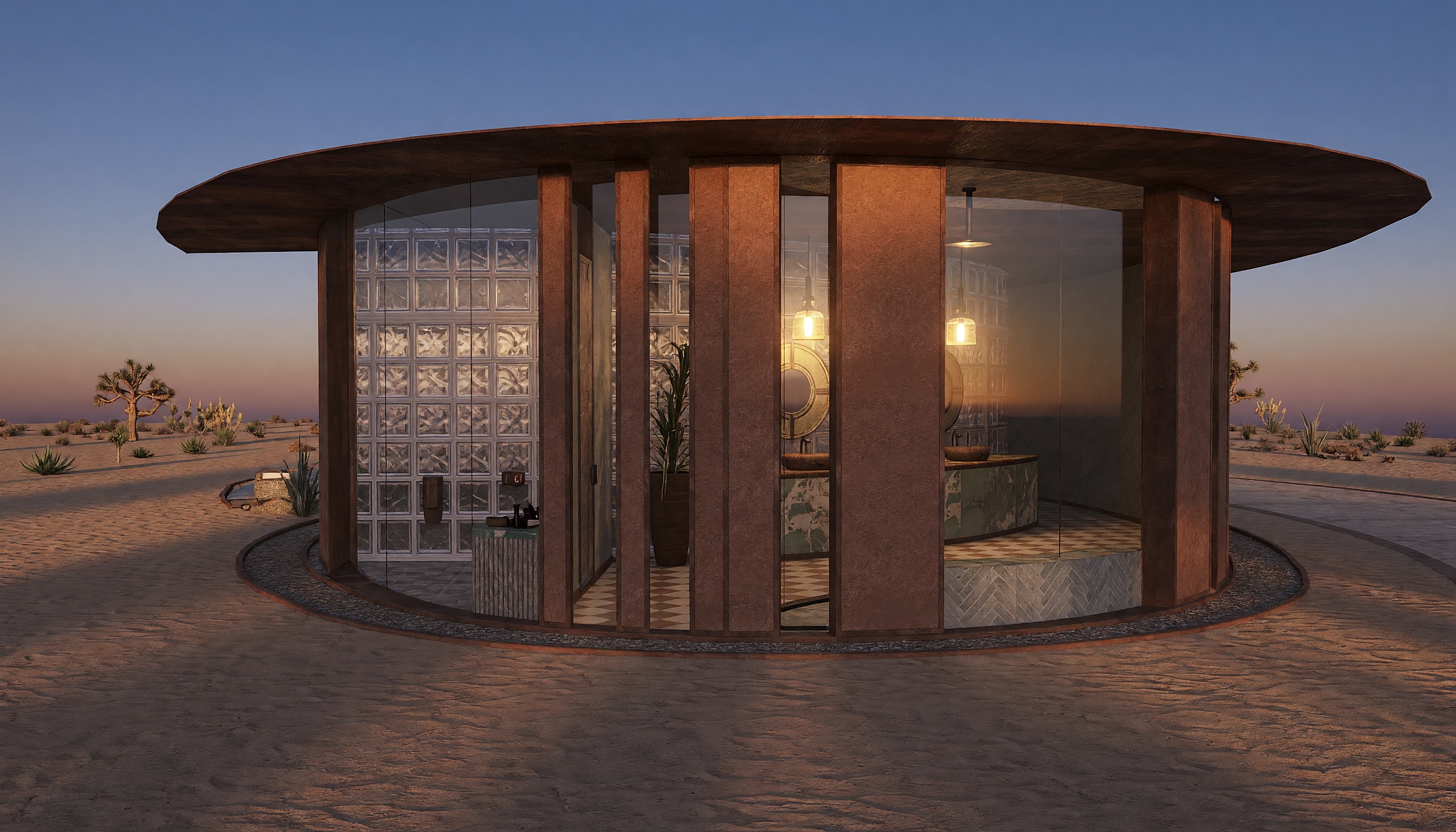 Infinity Villa exterior bath opening onto the desert terrace