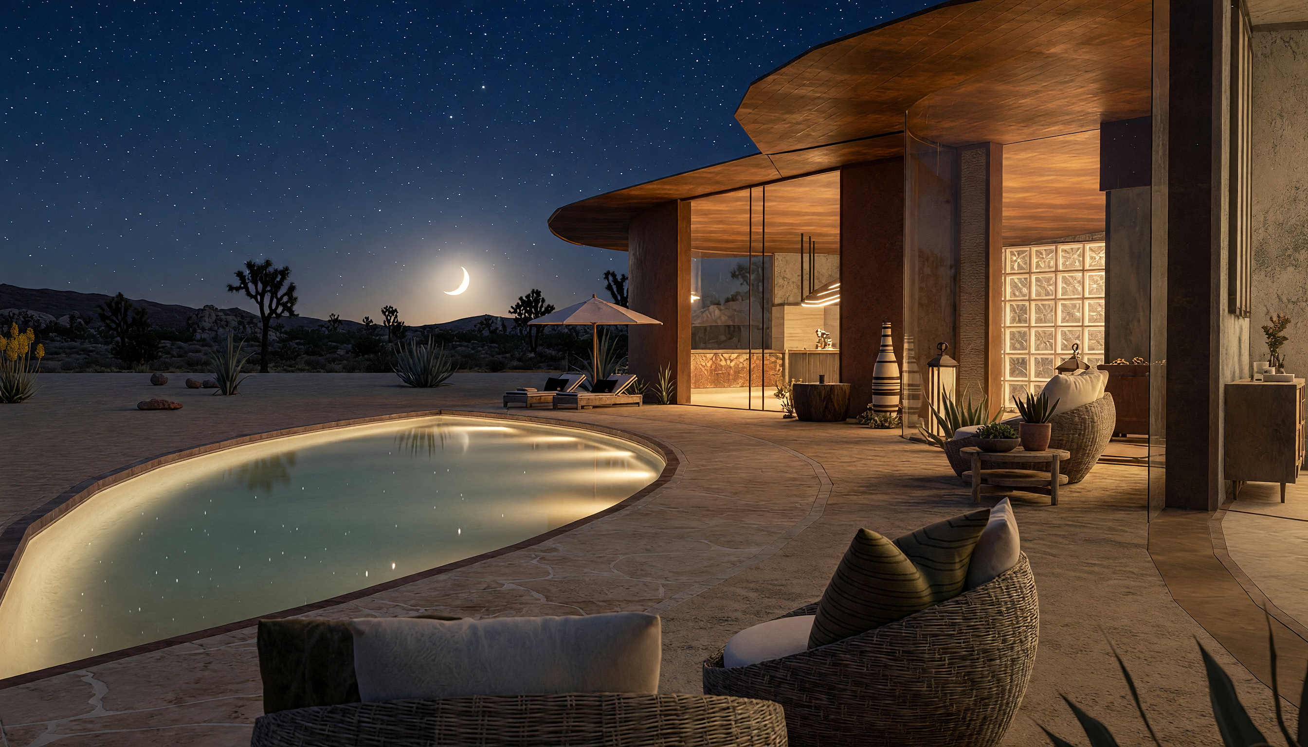 Infinity Villa infinity pool lit at night