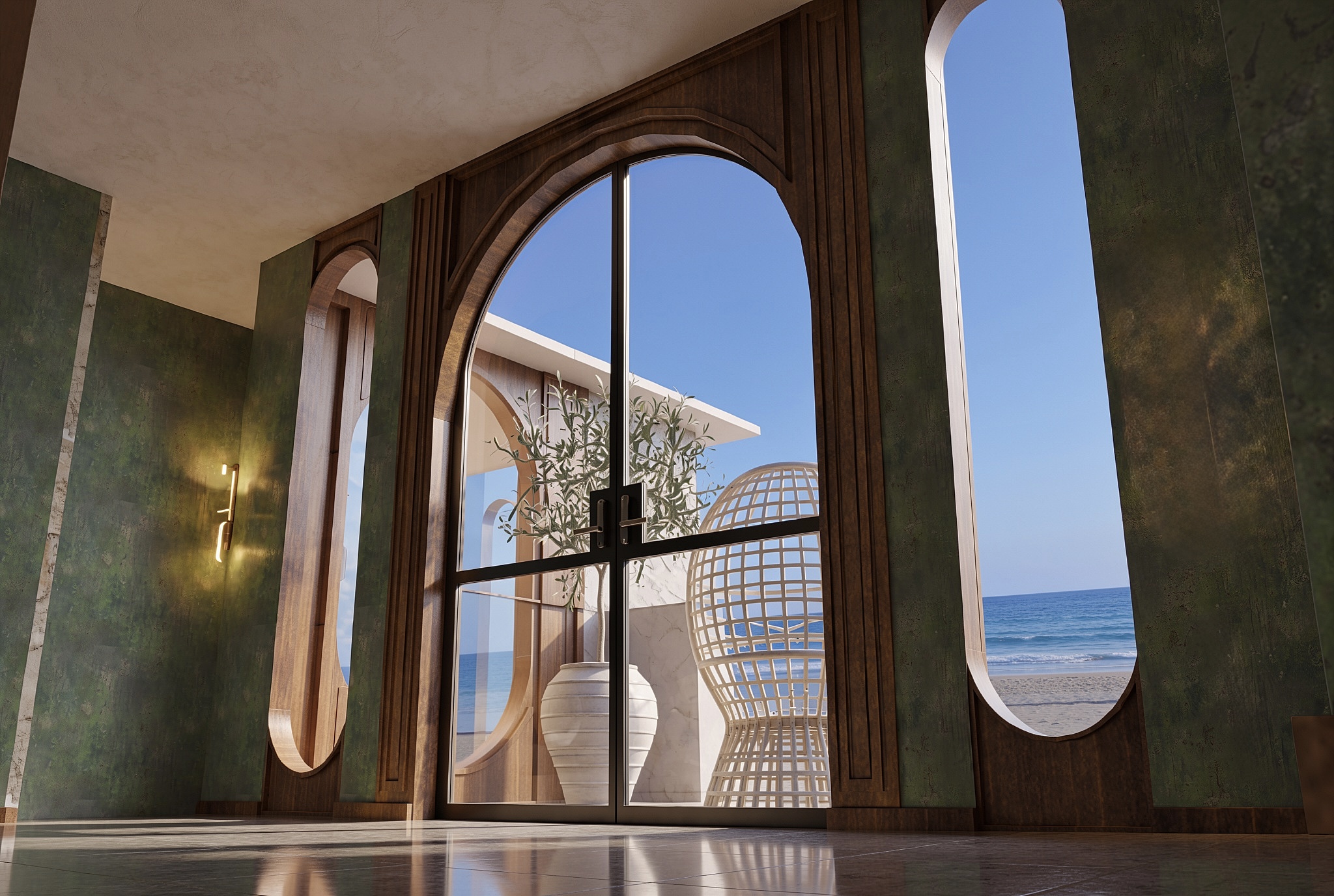 ANGUL-AIRE House — arched threshold with ocean view