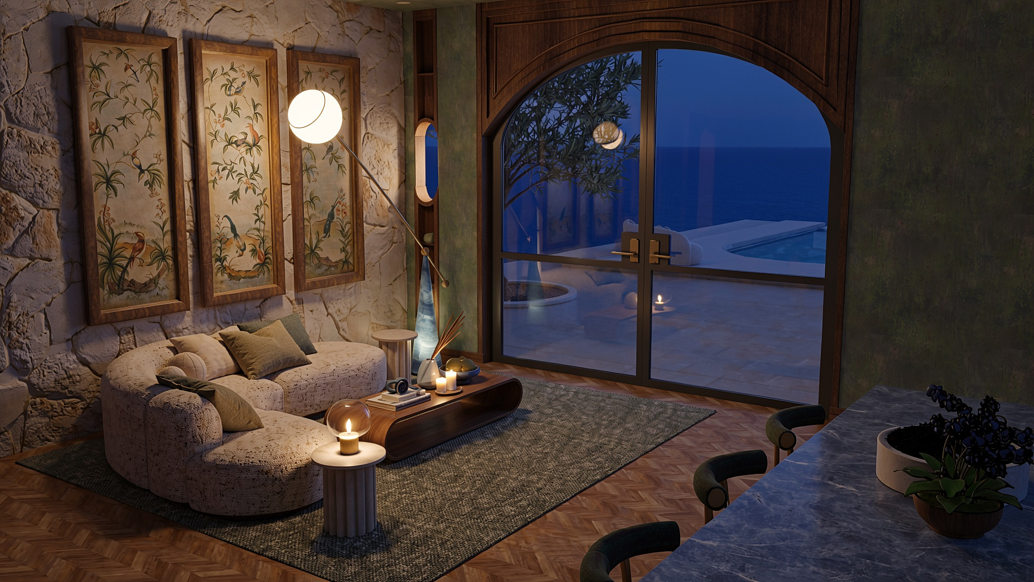 ANGUL-AIRE House — candlelit living room